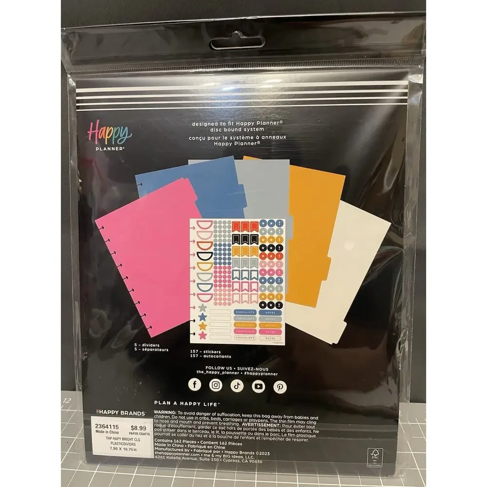 Happy Planner Happy Brights Dividers 5 pc Set Classic 9 Disc 162 pc